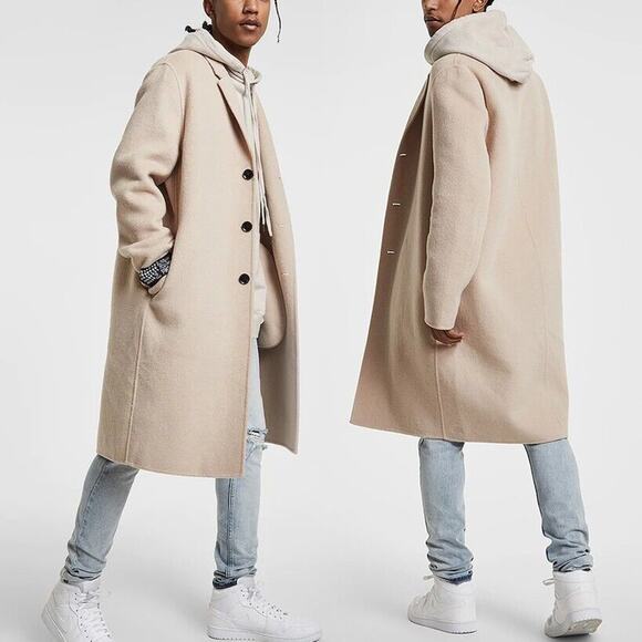 Ksubi Mogul Stone Coat Felted Wool Blend Unlined Collared Tan Long XXL 2XL NEW - Picture 1 of 7
